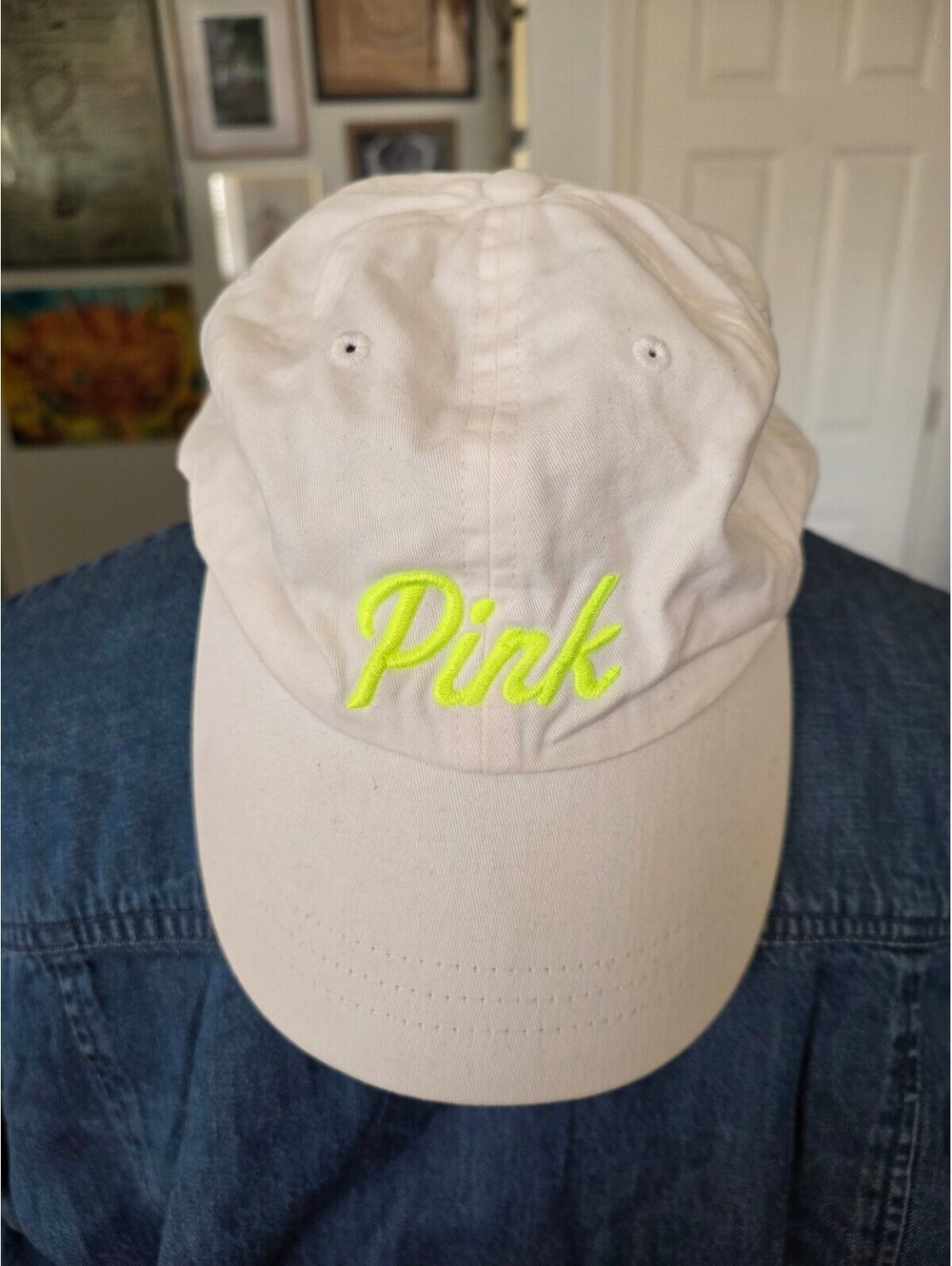 Pink by VS White ball cap with Neon embroidery